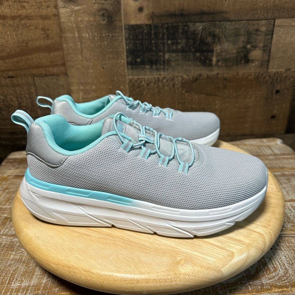 STQ Womens Size 7.5 Gray Teal Walking Sneakers Comfort Athletic Shoes